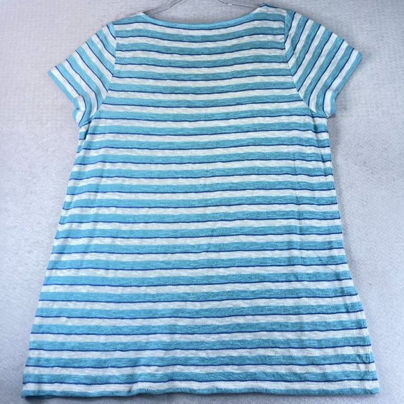 J JILL Womens M Blue White Striped Linen Beach Tunic Top Short Sleeve Casual - Picture 8 of 8